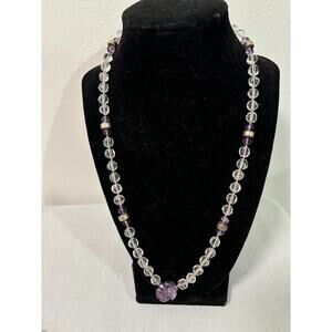 Beaded Necklace Faceted Rock Crystal & Amethyst beads Sterling Silver Clasp